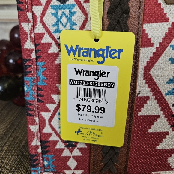 Wrangler Women's Southwestern Burgundy Crossbody Tote Bag WG2203-8120SBDY NWT - Picture 3 of 9